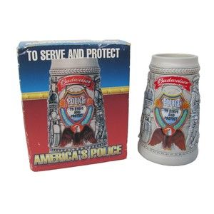 NEW - Budweiser Collectible America's Police Stein 7" Tall Ceramic 2002-w. Box